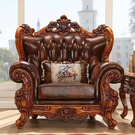 Luxury Solid Wood Sectional 1 2 3 Sofa Set Genuine Leather Modern Indoor Living Room Sofa