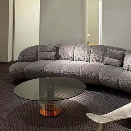 Custom Wabi Sabi Lamb Wool Curved Sofa Bespoke Retro Wood Legs for High End Designer Living Room