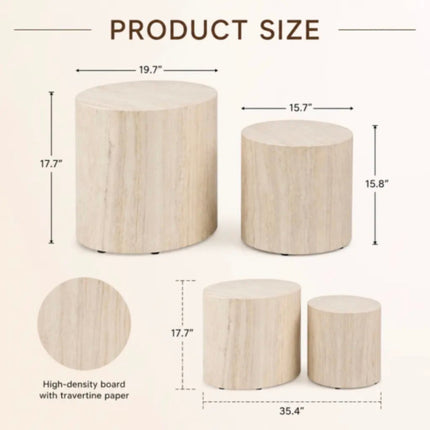 Japandi Modern Minimalist Wabi-Sabi MDF Travertine Style Coffee Table Oval Nesting Side Tables Set Living Room Decor Wholesale