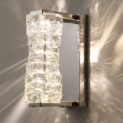 Post-Modern Luxury Stainless Steel Crystal LED Wall Sconce Pendant Light for Bedroom Bedside Living Room Hotel Hallway Corridor