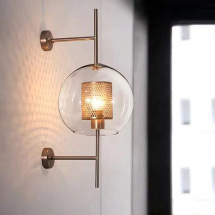 Glass Shade Wall Lamp Featured Iron Grid Lampshade Industrial Style Wall Light JY7125
