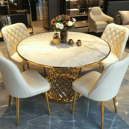Modern Metal Luxury Dining Table and Chair Set for Hotel Apartment Use 4-8 Chairs Round With Adjustable Height