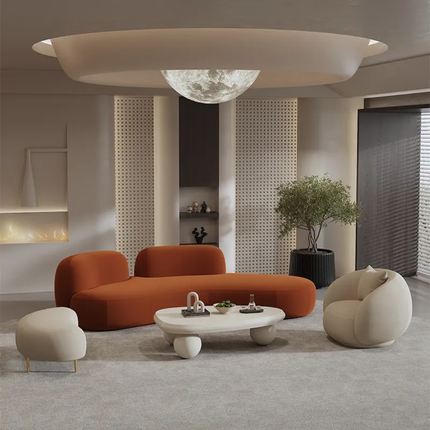Neo-Modern Stellar Lounge Dynamic Organic Form Premium Seating Collection with Celestial Glow Fixture