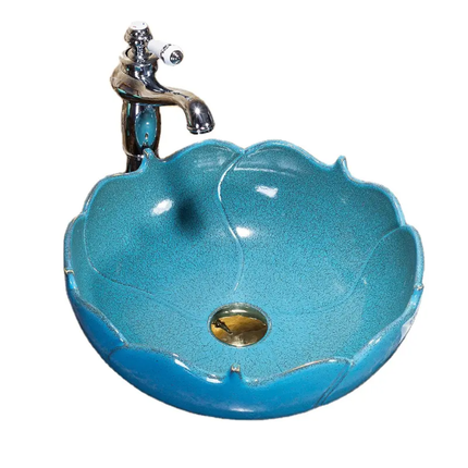Beautiful Blue Art Ceramic Bathroom Sink Creative Design, Factory Direct Supply