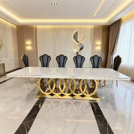 Modern Marble Dining Table Set – Rectangular Table with Chairs, Ideal for Dining Rooms and Restaurants