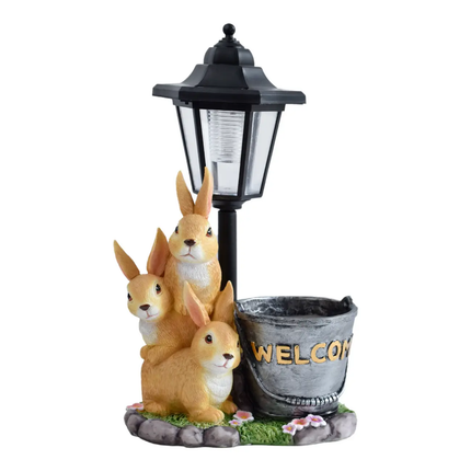 Cross-Border New On XH-055 Rabbit Outdoor Garden Statue Solar Resin Figurine Christmas YArd Path Decoration