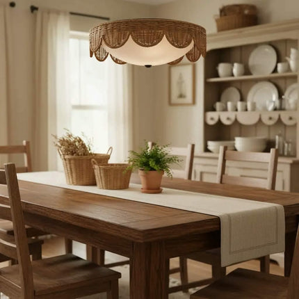 High Quality Handmade Modern LED Living Room Indoor Asian Chandelier Custom Logo Rattan Light Surface Mounted