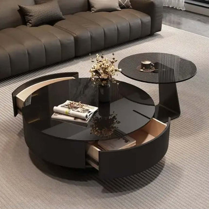 Made of concrete High-End Black Glass Coffee Table Living Room Home Minimalist Light Luxury Coffee Table Modern Simple Black Round Combination