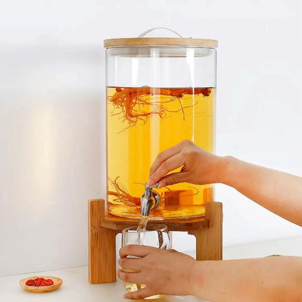 Custom Heat-Resistant Juice Alcohol Cold Drink Glass Beverage Dispensers Fermentation Tank Container With Tap and Bamboo Lip