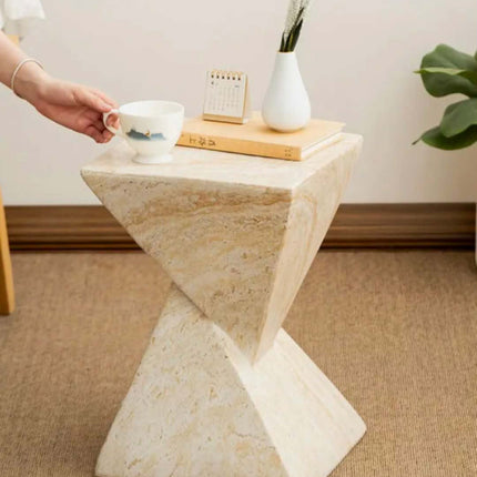 Modern Side Table Living Room Sculptural Cream Travertine Veneer Coffee Table Unique Architectural Stool for Home decor