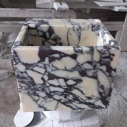 Custom Italian Luxury Bathroom Sink – Modern Calacatta Viola Marble, Wall-Mount Natural Stone Basin for Villas & Powder Rooms
