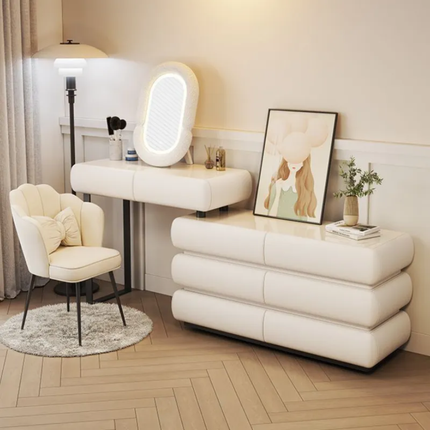 Modern Luxury Eco-Friendly Vanity Table (Available Pink White) Removable Mirror Solid Wood One-Piece Design Ample Storage