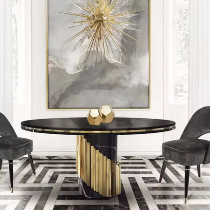 Modern Luxury Black Marble Dining Set – Stainless Steel Legs, Factory Direct for Home Villa Hotel