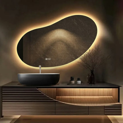 Modern minimalist solid wood vanity cabinet with smart defog mirror and countertop for apartment use, bathroom sink