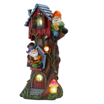 Solar Tree House Resin Gnome House Light Yard Lawn Figurine Patio Statue Porch Decor LED Solar Garden Decoration