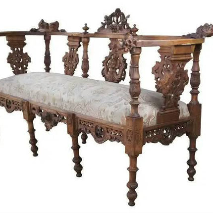 Antique Victorian Neo-Renaissance Carved Wood Settee Sofa
