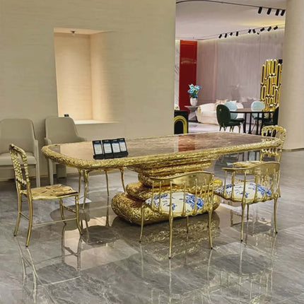 Light Luxury Custom Brass Dining Table – Gold Finish Frame, 8 Seater High-End Furniture