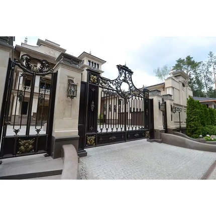 Outdoor Double House Garden Security Grill Wrought Iron Sliding Door Gate Design