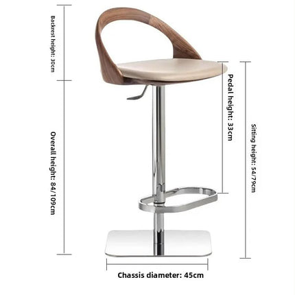 Italian Designer Adjustable Stainless Steel Bar Stool Minimalist Modern Luxurious Backrest Dining Cafe Hotel Living Room