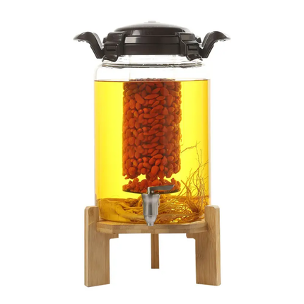 2.5L 5L 7.5L 10L Airtight Glass Drink Dispenser With Tap Bamboo Stand Juice Tequila Storage Empty Jars With Sealed Lid