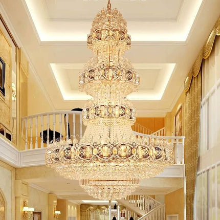Custom Hotel Foyer Lobby Wedding Pendant Light Luxury Gold Empire Large Crystal Chandelier