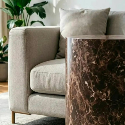 Natural Marble Side Table Design Home Furniture Brown Luxury Cylinder Stone Pillar Sofa Plinth Side Table Bedroom Side Table