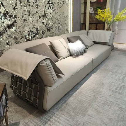 European Luxury Design Leather Sofa Set High-End Wooden Sectional Furniture For Hotel Villa Living Room Includes Chairs