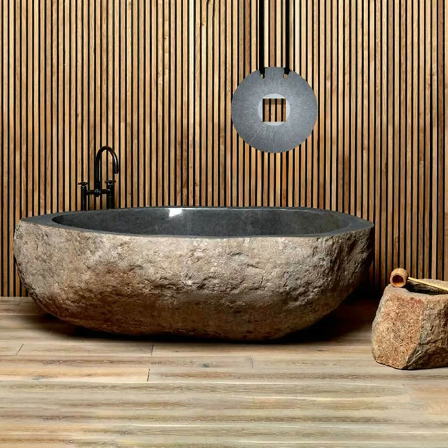 Large Freestanding Black Granite Bathtub Natural River Stone Bathtub Soaking Bathtub
