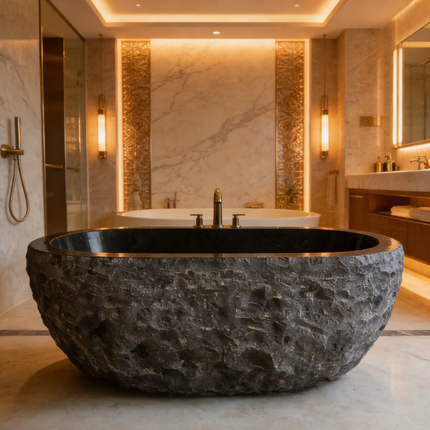 Modern Freestanding Solid Home Bathroom Sink Black Stone Antique Marble Bath Tub Natural Stone Bathtub