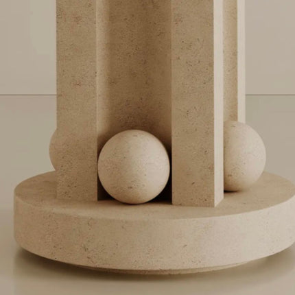 Dream House Artistic Sculpture Side Table Natural Travertine Round Top With Fluted Column And Spheres Home Decor Table