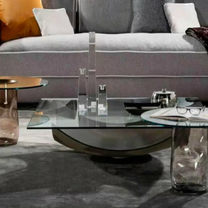 WISEMAX Furniture Modern Transparent Round Glass Coffee Table Living Room Furniture Unique Shape Base Design Side Table