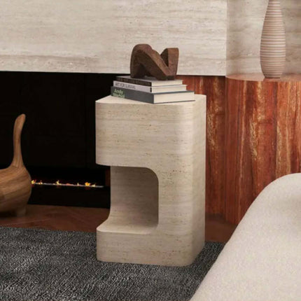SAIDKOCC 40x40x50cm Wabi Sabi Style Natural Marble Travertine Bedroom Bedside Table Living Room Side Table Home Decoration Beige
