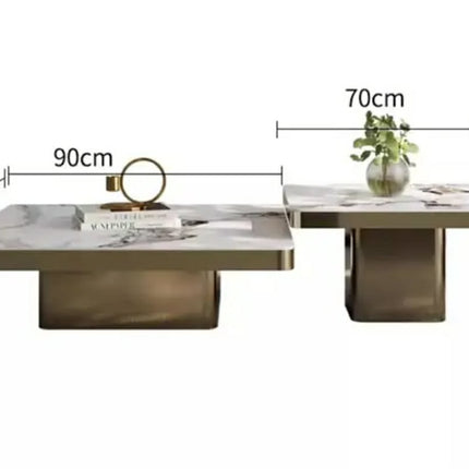 Modern living room metal frame slate top coffee table hotel villa luxury square golden coffee table set furniture