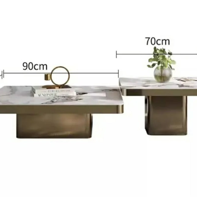 Modern Living Room Metal Frame Slate Top Coffee Table Hotel Villa Luxury Square Golden Coffee Table Set Furniture