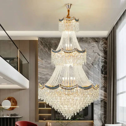 Duplex Staircase Villa Large Traditional Gold Octagonal Crystal Chandeliers Luxury Hotel Pendant Lights for Living Room