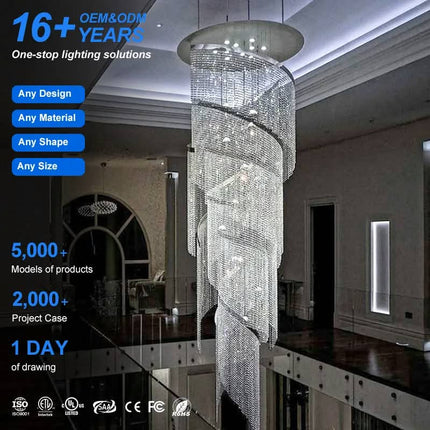 Modern Luxury Hotel Big Glass K9 Crystal High Ceiling Stair LED Pendant Lighting Raindrop Chandelier Big Crystal Lighting