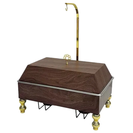 Stainless Steel Golden Buffet Catering Chafing Dish Rectangle 6L 50-70C Alcohol-Fueled Hanging Lid