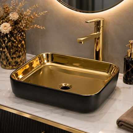 Custom Low Price Gold and Black Gold Square Bathroom Countertop Table Top Art Wash Sink Basin Bathroom Sink For Hotel