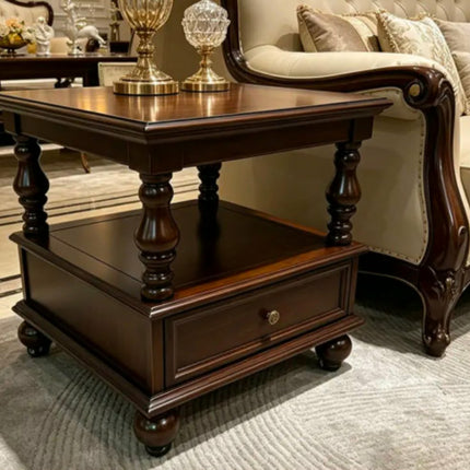 Traditional Solid Wood End Table 1-Drawer Classic Nightstand Study Wooden Side for Living Room and Bedroom