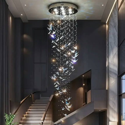 Butterfly Shape Long Hanging Restaurant Lighting Decoration Hotel Villa Staircase Modern Led Custom Chandelier