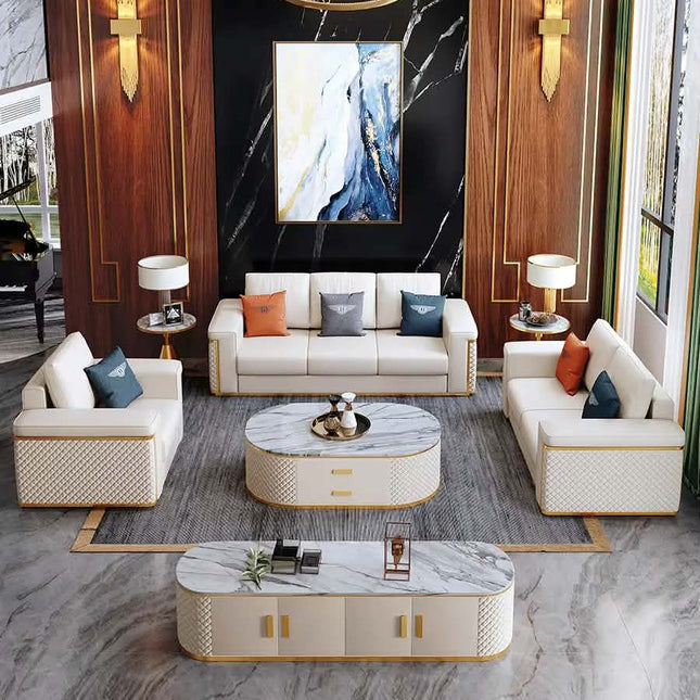 Italian American Style Top Grain Leather Art Sofa Set Light Luxury Modern Simple Design for Large Apartment Living Room Sponge