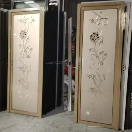 Double Tempered Glass Aluminum Bathroom Door Gold with Jambed