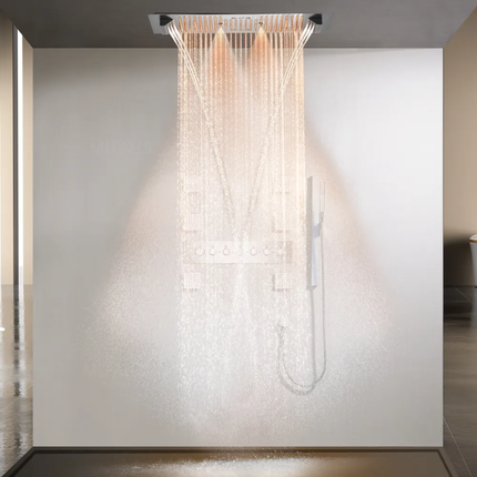 Luxurious Music Large Thermostatic 64 LED Colors Rainfall Shower System Six Functions Shower Faucet Set