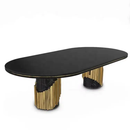 Modern Luxury Black Marble Dining Set – Stainless Steel Legs, Factory Direct for Home Villa Hotel