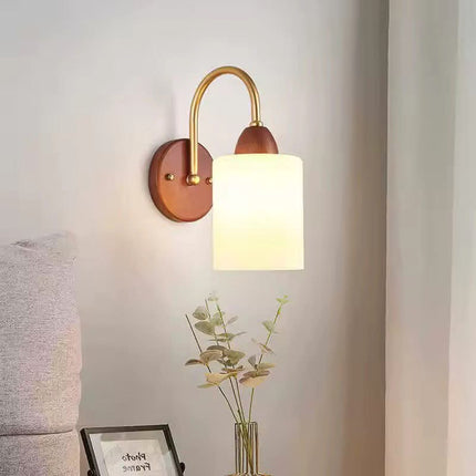 New Chinese Style Wall Lamp Walnut Color Cylindrical LED Three-Color Variable Light 5-Year Warranty for Bedroom Living Room