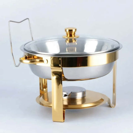 4.5L Half Gold Stainless Steel Chafing Dish Buffet Stove Hotel Warming Stove Round Alcohol Stove Food Heater