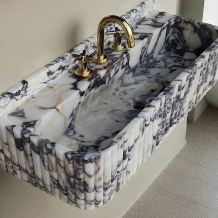 Natural Stone Marble Washbasin – Luxury European Style Travertine, Recessed Wall-Mounted Sink for Bathrooms