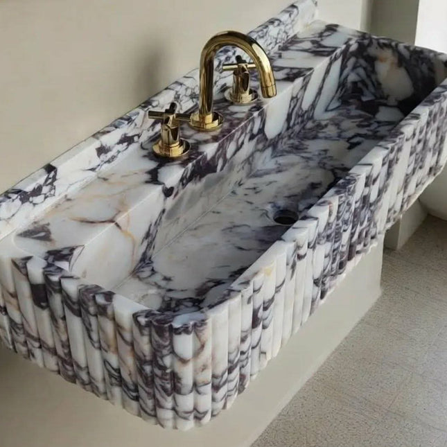 Natural Stone Marble Washbasin – Luxury European Style Travertine, Recessed Wall-Mounted Sink for Bathrooms