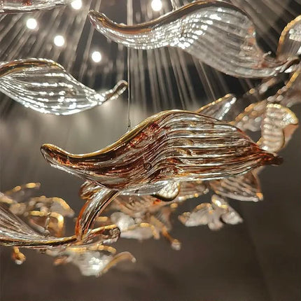 Large Led Chandelier Large Hotel Restaurant Decoration Custom Fallen Leaves Glass OEM ODM Top Quality