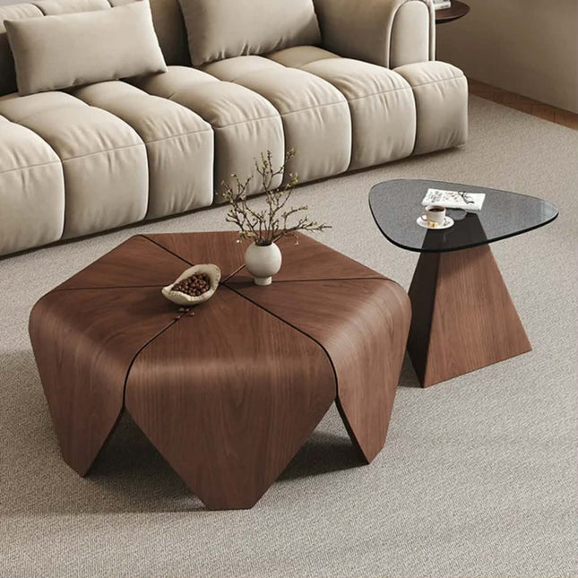 Italian Minimalist Hexagonal Star Coffee Table Set Vintage Modern Living Room Coffee Table Set New Designer Wooden Coffee Table